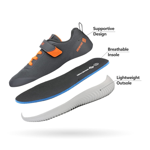 [EZ-Ons BreezeRunners] Breathable And Lightweight Kids Running Sneakers - GREY ORANGE - 4
